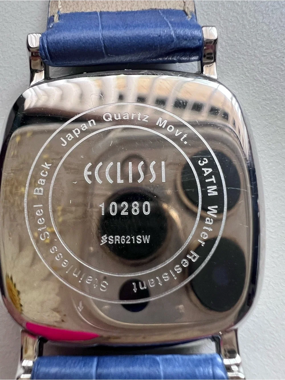 Vintage Ecclissi Blue MOP Dial Crystal Bezel Blue Leather Band Watch